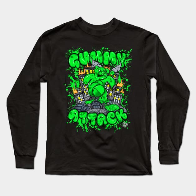 Attack of the Gummybear Green Long Sleeve T-Shirt by GeryArts